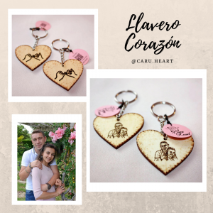 Llavero en Forma de corazon de madera personalizalo con tu imagen Contornos hechos a mano